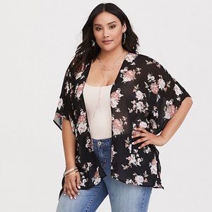 Torrid Black Floral Chiffon Kimono